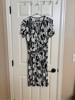 Chico's Black & White Floral-Print Midi Wrap Dress
